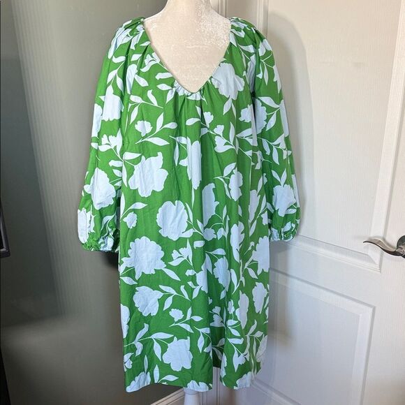kate spade Dresses & Skirts - Kate Spade Floral Dress Green Cotton V Neck Balloon Sleeve XXL Plus